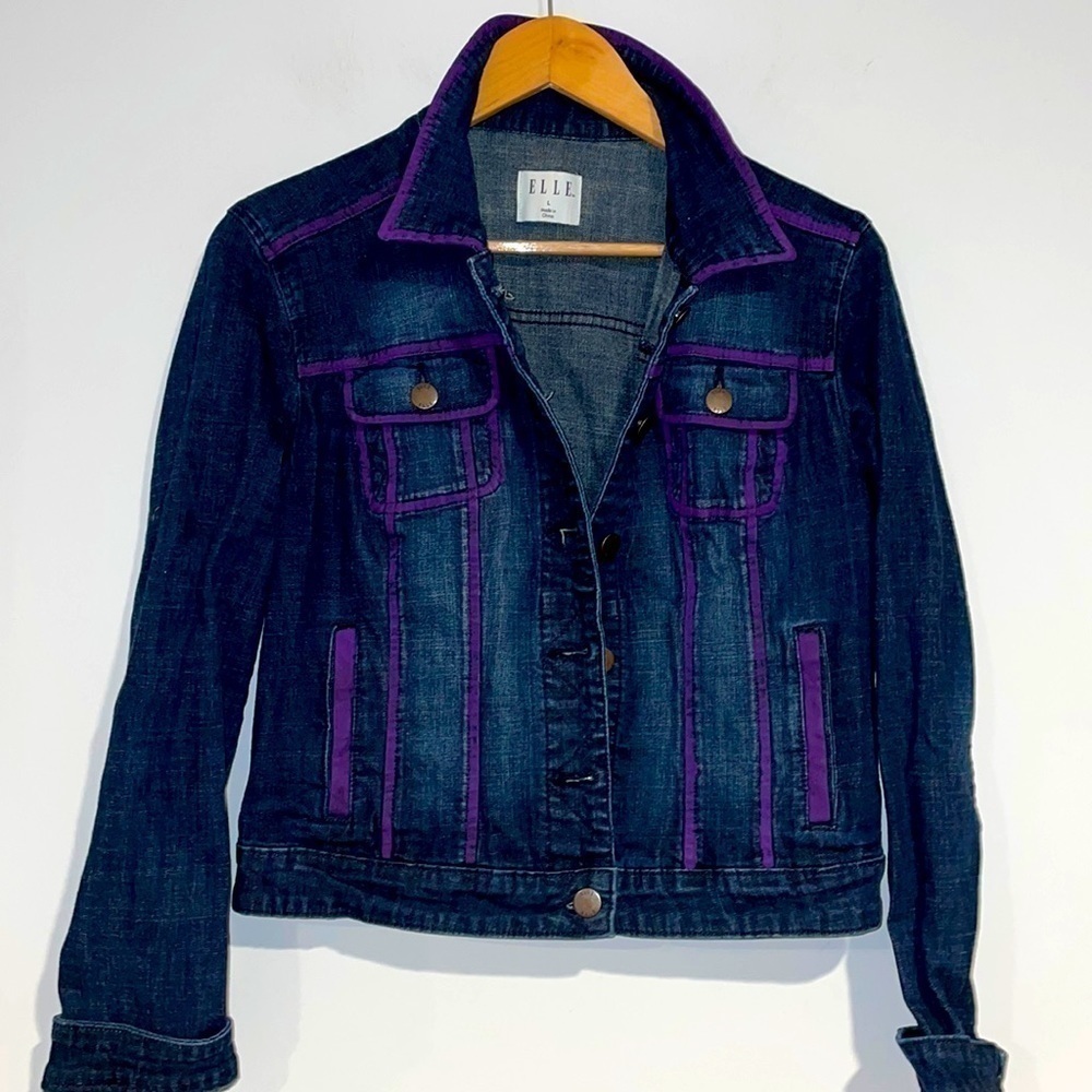 Elle Dark Denim stretchy Jean jacket Sz L